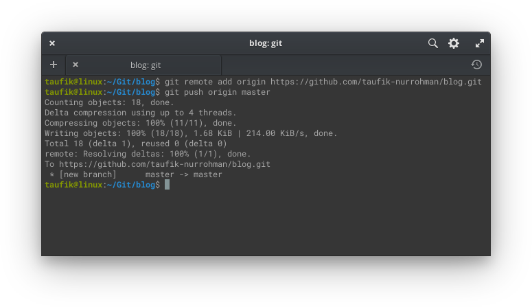 taufik@linux:~/Git/blog$ git push origin master