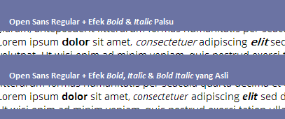 Membandingkan tampilan font Open Sans dengan varian regular saja dan font Open Sans dengan varian yang lengkap.