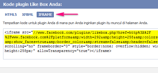 Kode Iframe Facebox/Like Box