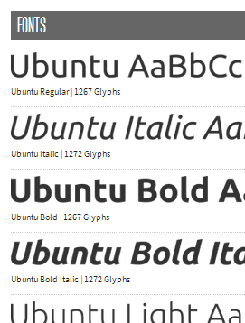Daftar gaya font Ubutu yang umum.